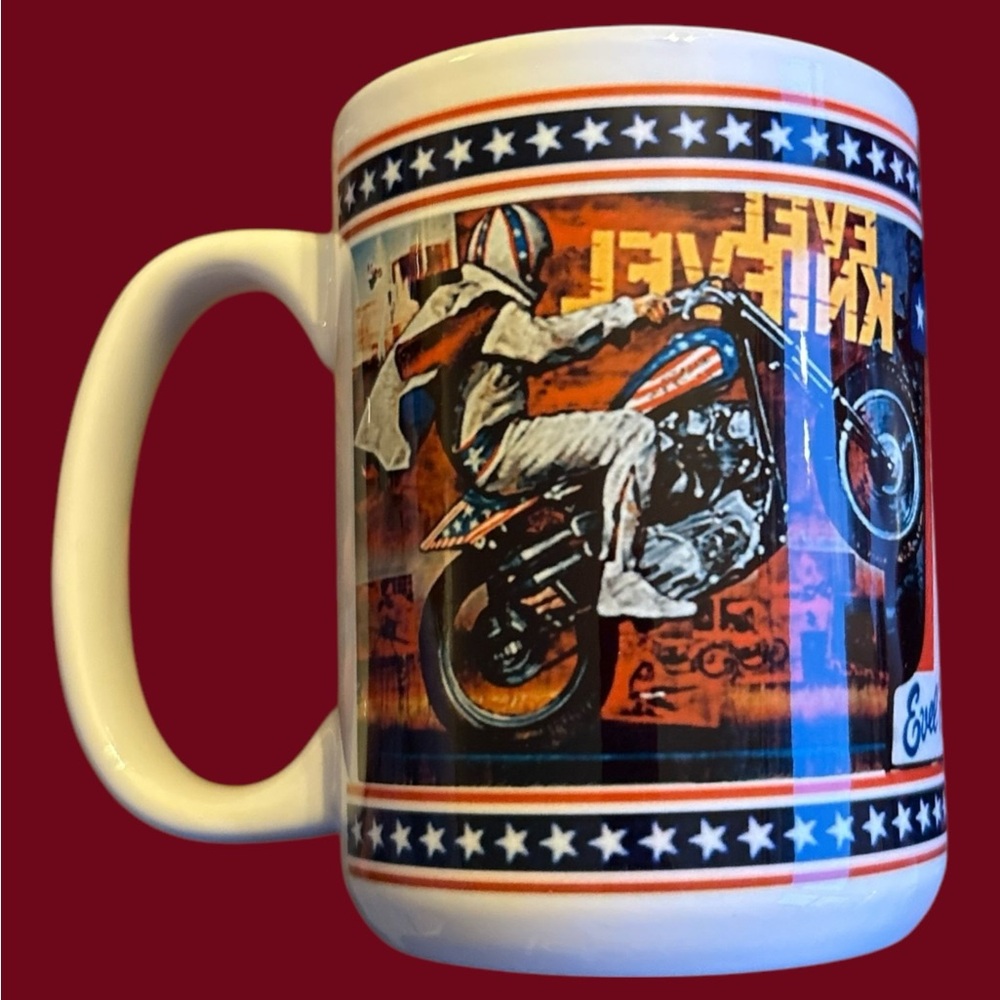 Evel Knievel White and Blue Mug